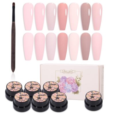 Version 1.0.0 ADHERE 7pcs Nude Pink Gel Polish Kit with Brush, UV LED Gel Nail Polish, Soak Off Nail Varnish Gel Polish for Manicure Salon DIY Design at Home