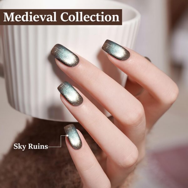 Version 1.0.0 ADHERE 12ml x6 Cat Eye Gel Polish Kit with Magnetic Stick, Brown Blue Green Cat Eye Gel Polish Holographic Glitter UV LED Nail Varnish for Nail Salon DIY Design