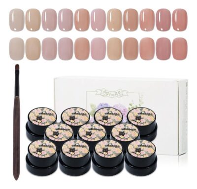 Version 1.0.0 ADHERE 11pcs Nude-Pink Kit with Brush, UV LED Gel Nail Polish, Soak Off Nail Varnish Gel Polish for Manicure Salon DIY Design at Home