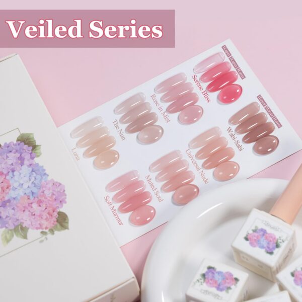 Version 1.0.0 ADHERE 12ml 8pcs Translucent Nude Pink Gel Kit, UV LED Gel Nail Polish, Soak Off Nail Varnish Gel Polish for Manicure Salon DIY Design at Home