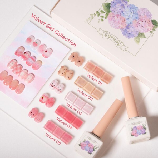 Version 1.0.0 ADHERE 12ml x5 Pcs Fur Gel Nail Polish Set, Milky White Pink Beige Cinnamon Brown Furry Fall Winter Colors, Fluffy Velvety Fuzzy Feel Gel Polish Collection, UV LED Cured Nail Varnish