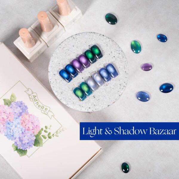 Version 1.0.0 ADHERE 12ml x6 Magnetic Gel Polish Kit with Magnetic Stick, Blue Silver Dark Green Purple Cat Eye Gel Polish Holographic Glitter UV LED Nail Varnish for Nail Salon DIY Design