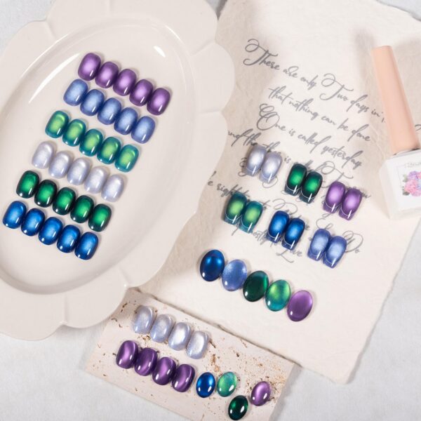 Version 1.0.0 ADHERE 12ml x6 Magnetic Gel Polish Kit with Magnetic Stick, Blue Silver Dark Green Purple Cat Eye Gel Polish Holographic Glitter UV LED Nail Varnish for Nail Salon DIY Design