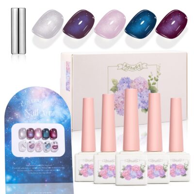 Version 1.0.0 ADHERE 12ml 5pcs Magnetic Cat Eye Gel Kit with Magnetic Stick, Cat Eye Gel Polish Holographic Glitter UV LED Nail Varnish for Nail Salon DIY Design