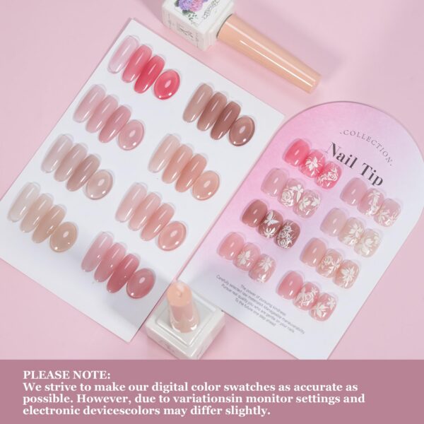 Version 1.0.0 ADHERE 12ml 8pcs Translucent Nude Pink Gel Kit, UV LED Gel Nail Polish, Soak Off Nail Varnish Gel Polish for Manicure Salon DIY Design at Home
