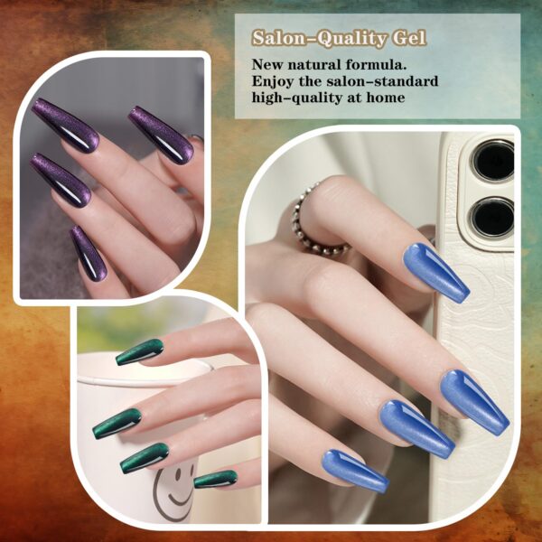 Version 1.0.0 ADHERE 12ml 6pcs Cat Eye Nail Gel Polish Set with Magnet - Green Brown Blue Purple Magnetic Gel Nail Varnish with Glitter Shimmering Sparkle Colors Magnetic Effects
