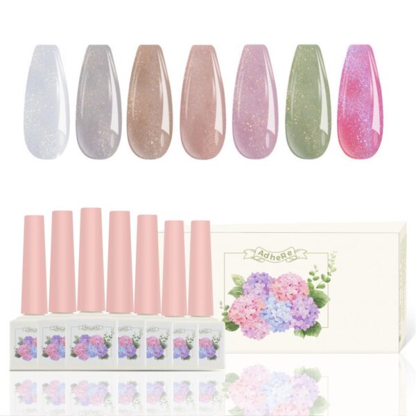 Version 1.0.0 ADHERE 12ml 7pcs Glitter Nude Translucent Gel Polish Set, Fine Glitter Gel Nail Polish, Shimmery Nail Polish Gel Polish for Nail Art Manicure Salon DIY at Home
