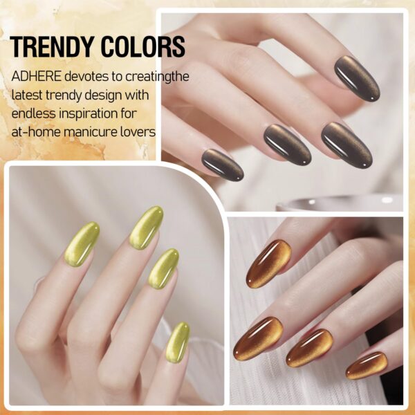 Version 1.0.0 ADHERE 12ml 7pcs Magnetic Nail Polish Gel Kit with Nail Magnet - Cat Eye Gel Nail Polish Glitter Shining Nude Pink Nail Gel Polish Green Nail Varnish