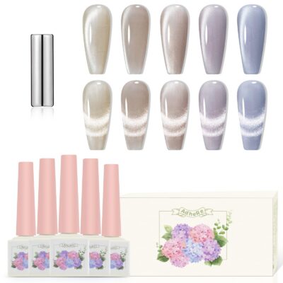 719d9LWu4AL.jpg Adhere 5pcs 12ml Cat Eye Nail Polish Gel Kit - Beige Light Purple Blue Nude Magnetic Cat Eye Gel Nail Polish Varnish for Manicure