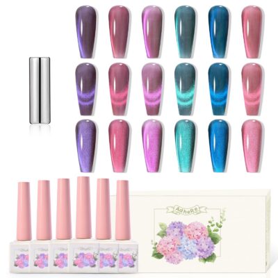 Version 1.0.0 Adhere 12ml 6pcs Cat Eye Magnetic Nail Polish Gel Set with Magnet Fine and Smooth Glitter Cat Eye Gel Nail Polish Soak Off Magnetic Varnish