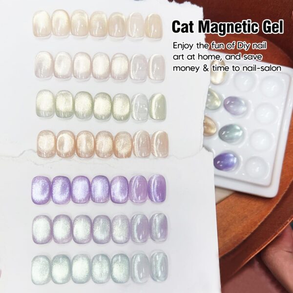 Version 1.0.0 ADHERE 7pcs Translucent Magnetic Gel Polish Set with Brush + Magnetic Stick, Cat Eye Gel Polish Holographic Glitter UV LED Nail Varnish for Nail Salon DIY Design