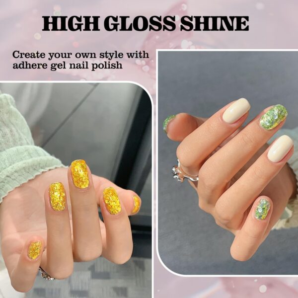 Version 1.0.0 ADHERE 7pcs Glitter Gel Kit with Brush, Sparkle Sequins Shimmery Gel Nail Polish for Nail Art Manicure Salon DIY at Home