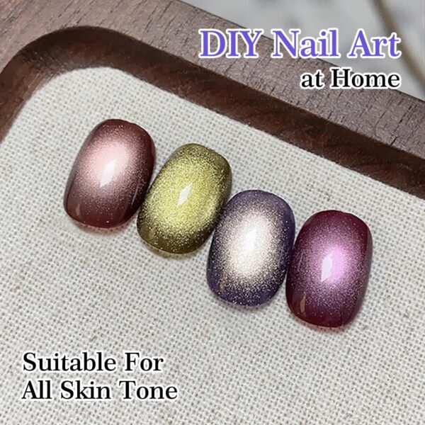 Version 1.0.0 ADHERE 12ml 4pcs Magnetic Gel Set with Magnetic Stick, Cat Eye Gel Polish Holographic Glitter UV LED Nail Varnish for Nail Salon DIY Design