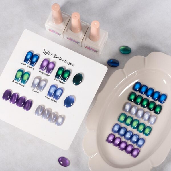 Version 1.0.0 ADHERE 12ml x6 Magnetic Gel Polish Kit with Magnetic Stick, Blue Silver Dark Green Purple Cat Eye Gel Polish Holographic Glitter UV LED Nail Varnish for Nail Salon DIY Design
