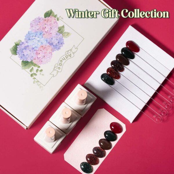 Version 1.0.0 ADHERE 12ml x 6pcs Nail Polish Kit, 3x Diamond Glitter + 3x Color Gel Dark Red Green Brown Crushed Diamond Dazzling Nail Varnish, Sparkly Shiny Reflective Sequins Gel Polish, for DIY Nail Art Salon