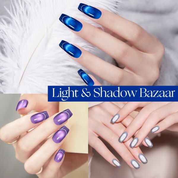 Version 1.0.0 ADHERE 12ml x6 Magnetic Gel Polish Kit with Magnetic Stick, Blue Silver Dark Green Purple Cat Eye Gel Polish Holographic Glitter UV LED Nail Varnish for Nail Salon DIY Design