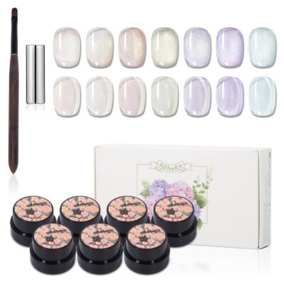 Version 1.0.0 ADHERE 7pcs Translucent Magnetic Gel Polish Set with Brush + Magnetic Stick, Cat Eye Gel Polish Holographic Glitter UV LED Nail Varnish for Nail Salon DIY Design