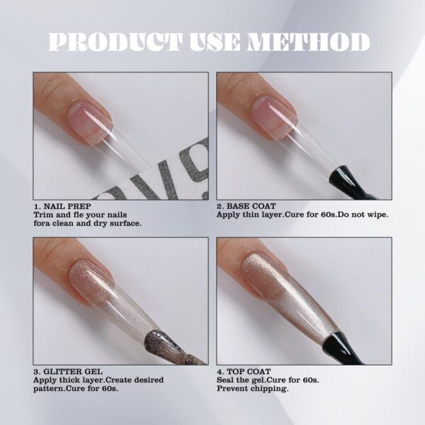 Version 1.0.0 ADHERE 12ml x2 Universal Clear Cat Eye Gel with Magnetic Stick, Cat Eye Gel Polish Holographic Glitter UV LED Nail Varnish for Nail Salon DIY Design
