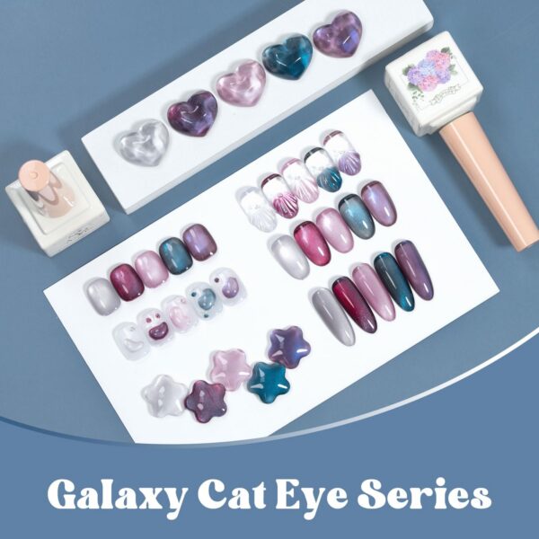 Version 1.0.0 ADHERE 12ml 5pcs Magnetic Cat Eye Gel Kit with Magnetic Stick, Cat Eye Gel Polish Holographic Glitter UV LED Nail Varnish for Nail Salon DIY Design
