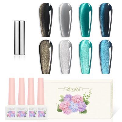Version 1.0.0 Adhere 12ml 4 Colors Cat Eye Nail Polish Gel Kit - Magnetic Silver Black Blue Glitter Cat Eye Gel Nail Polish Soak Off Magnetic Varnish