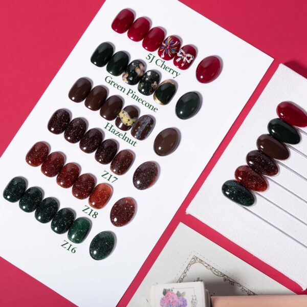 Version 1.0.0 ADHERE 12ml x 6pcs Nail Polish Kit, 3x Diamond Glitter + 3x Color Gel Dark Red Green Brown Crushed Diamond Dazzling Nail Varnish, Sparkly Shiny Reflective Sequins Gel Polish, for DIY Nail Art Salon