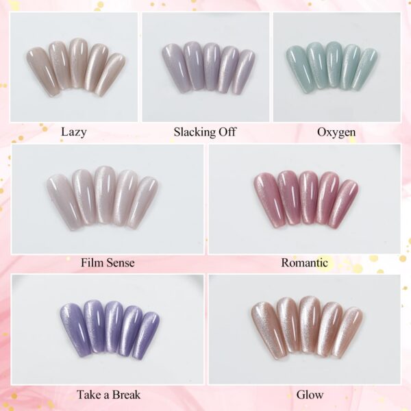 Version 1.0.0 Adhere 7pcs 12ml Cat Eye Nail Polish Gel Kit with Magnetic Stick, Beige Nude Purple Blue Rose Magnetic Cat Eye Gel Nail Polish para uñas Varnish for Manicure