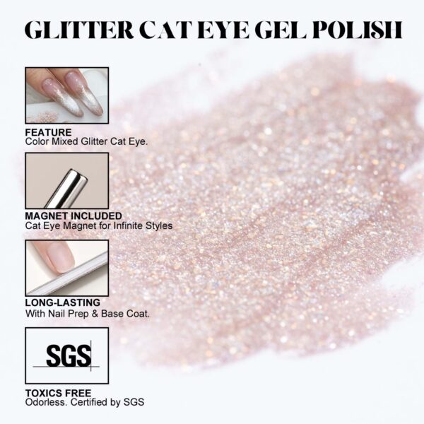Version 1.0.0 ADHERE 12ml 5pcs Magnetic Gel Kit with Magnetic Stick, Cat Eye Gel Polish Holographic Glitter UV LED Nail Varnish for Nail Salon DIY Design