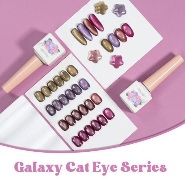 Version 1.0.0 ADHERE 12ml 4pcs Magnetic Gel Set with Magnetic Stick, Cat Eye Gel Polish Holographic Glitter UV LED Nail Varnish for Nail Salon DIY Design