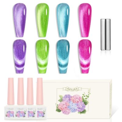 Version 1.0.0 Adhere 12ml 4 Colors Magnetic Nail Polish Gel Set Cat Eye Gel Nail Polish Soak Off Magnetic Varnish Green Rose Red Purple Blue