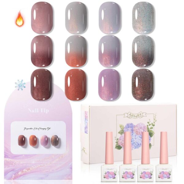 Version 1.0.0 ADHERE 12ml 5pcs Color-Changing Glitter Flakies Gel Kit, Color Changing Gel Nail Polish, 1pc Temperature Change Nail Polish Gel Polish for Nail Art Manicure Salon DIY at Home