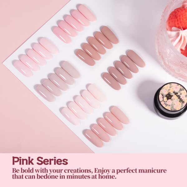 Version 1.0.0 ADHERE 7pcs Nude Pink Gel Polish Kit with Brush, UV LED Gel Nail Polish, Soak Off Nail Varnish Gel Polish for Manicure Salon DIY Design at Home