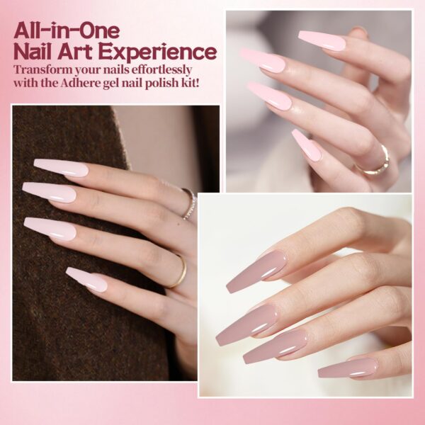 Version 1.0.0 ADHERE 7pcs Nude Pink Gel Polish Kit with Brush, UV LED Gel Nail Polish, Soak Off Nail Varnish Gel Polish for Manicure Salon DIY Design at Home