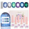 Version 1.0.0 ADHERE 12ml x6 Magnetic Gel Polish Kit with Magnetic Stick, Blue Silver Dark Green Purple Cat Eye Gel Polish Holographic Glitter UV LED Nail Varnish for Nail Salon DIY Design