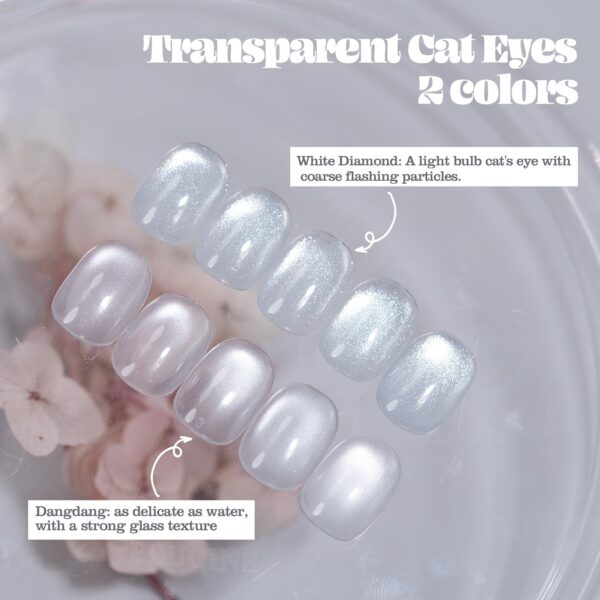 Version 1.0.0 ADHERE 12ml x2 Universal Clear Cat Eye Gel with Magnetic Stick, Cat Eye Gel Polish Holographic Glitter UV LED Nail Varnish for Nail Salon DIY Design