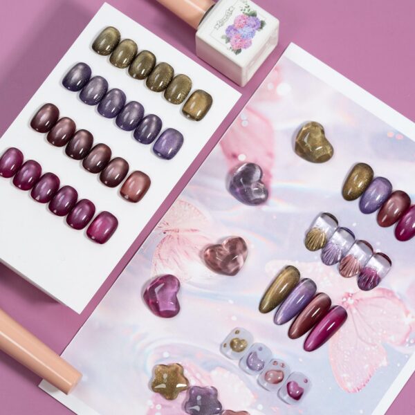 Version 1.0.0 ADHERE 12ml 4pcs Magnetic Gel Set with Magnetic Stick, Cat Eye Gel Polish Holographic Glitter UV LED Nail Varnish for Nail Salon DIY Design