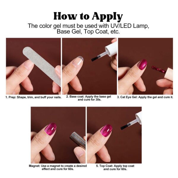 71h5eB2SQoL.jpg ADHERE 12ml x5 Gel Polish Kit with Magnetic Stick, 3x Cat Eye + 2x Color Gel Cat Eye Gel Polish Holographic Glitter UV LED Nail Varnish for Nail Salon DIY Design