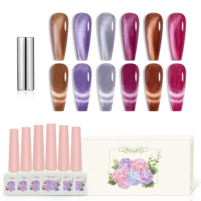 Version 1.0.0 Adhere 6pcs 12ml Magnetic Nail Polish Gel Kit - Cat Eye Magnetic Nail Gel Polish Magnetic Nail Polish Gel Cateye Effect Gel Polish for Home DIY Manicure Nail Salon