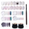Version 1.0.0 ADHERE 7pcs Pearl Series, 5gx2 Pearl Gel + 3 Chrome Powder + 1 Dark Purple Mirror Chrome Nail Powder + 1 Glitter, Holographic Shimmer Pearlescent Finish & Mirror Metallic Shine
