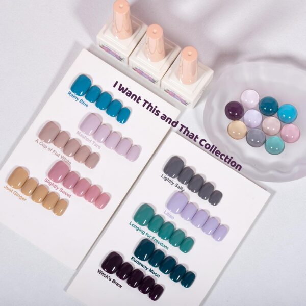 Version 1.0.0 ADHERE 12ml x10 Color Polish Gel Kit, Light Purple Blue Pink Yellow Dark Green UV LED Gel Nail Polish, Soak Off Nail Varnish Gel Polish for Manicure Salon DIY Design at Home