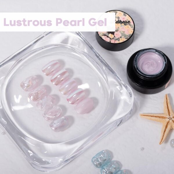 Version 1.0.0 ADHERE 7pcs Pearl Series, 5gx2 Pearl Gel + 3 Chrome Powder + 1 Dark Purple Mirror Chrome Nail Powder + 1 Glitter, Holographic Shimmer Pearlescent Finish & Mirror Metallic Shine