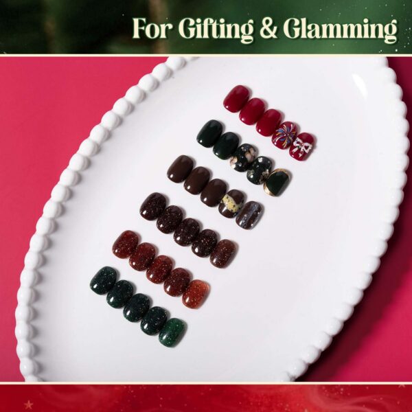 Version 1.0.0 ADHERE 12ml x 6pcs Nail Polish Kit, 3x Diamond Glitter + 3x Color Gel Dark Red Green Brown Crushed Diamond Dazzling Nail Varnish, Sparkly Shiny Reflective Sequins Gel Polish, for DIY Nail Art Salon