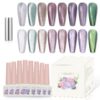 Version 1.0.0 ADHERE 12ml 8pcs Cat Eye Gel Nail Polish Kit with Magnetic Stick - Blue Purple Green Mint Silver White Glitter Shining Magnetic Polish Gel para uñas Nail Varnish