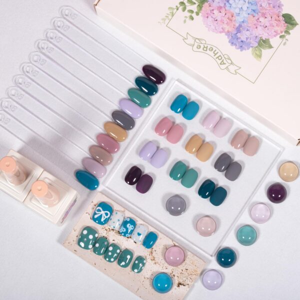 Version 1.0.0 ADHERE 12ml x10 Color Polish Gel Kit, Light Purple Blue Pink Yellow Dark Green UV LED Gel Nail Polish, Soak Off Nail Varnish Gel Polish for Manicure Salon DIY Design at Home