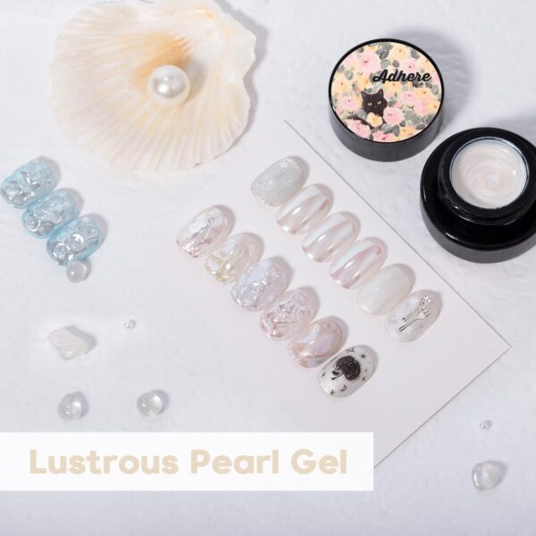 Version 1.0.0 ADHERE 7pcs Pearl Series, 5gx2 Pearl Gel + 3 Chrome Powder + 1 Dark Purple Mirror Chrome Nail Powder + 1 Glitter, Holographic Shimmer Pearlescent Finish & Mirror Metallic Shine
