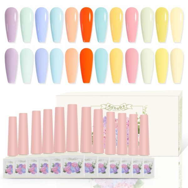 Version 1.0.0 ADHERE 12ml 12pcs Nail Gel Polish Set, UV LED Gel Nail Polish, Soak Off Nail Varnish Gel Polish for Manicure Salon DIY Design at Home
