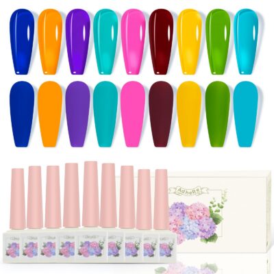 Version 1.0.0 ADHERE 12ml 9pcs Translucent Nail Gel Polish Kit, UV LED Gel Nail Polish, Soak Off Nail Varnish Gel Polish for Manicure Salon DIY Design at Home