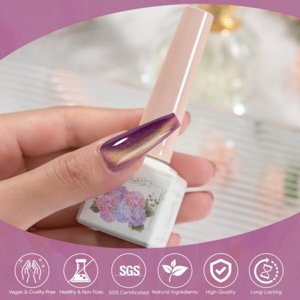 Version 1.0.0 ADHERE 8pcs of 12ml Cat Eye Gel Polish Magnet Set - Purple Grey Green White Magnetic Gel Nail Varnish Glitter Shimmering Sparkle Nail Art with Magnetic Effects Cat Eye Nail Gel Polish