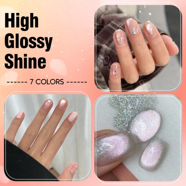 Version 1.0.0 ADHERE 12ml 7pcs Translucent Cat Eye Gel Set with Magnetic Stick, Cat Eye Gel Polish Holographic Glitter UV LED Nail Varnish for Nail Salon DIY Design
