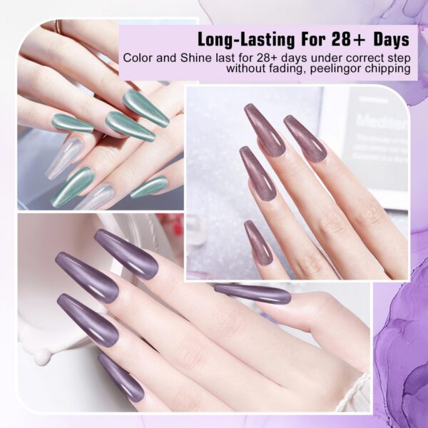 Version 1.0.0 ADHERE 12ml 8pcs Cat Eye Gel Nail Polish Kit with Magnetic Stick - Blue Purple Green Mint Silver White Glitter Shining Magnetic Polish Gel para uñas Nail Varnish
