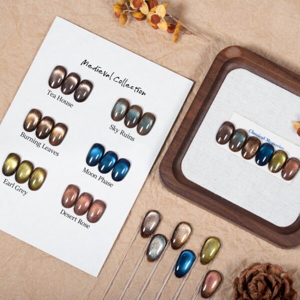 Version 1.0.0 ADHERE 12ml x6 Cat Eye Gel Polish Kit with Magnetic Stick, Brown Blue Green Cat Eye Gel Polish Holographic Glitter UV LED Nail Varnish for Nail Salon DIY Design